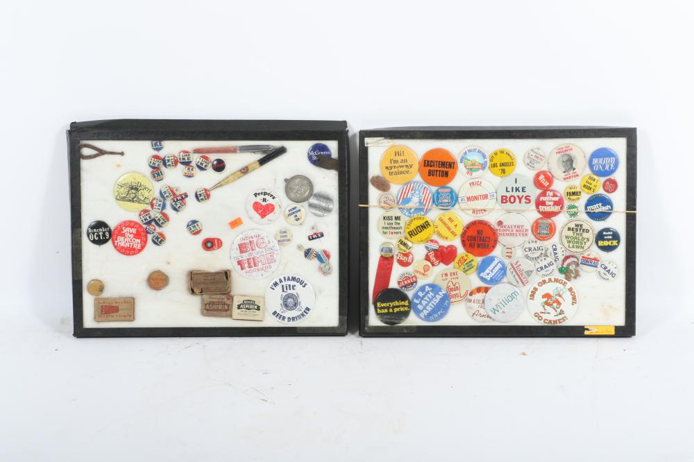 LOT OF PIN-BACK BUTTONS AND ADVERTISING