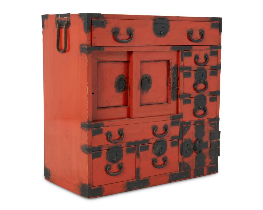 A RED LACQUERED JAPANESE TANSU 343c45