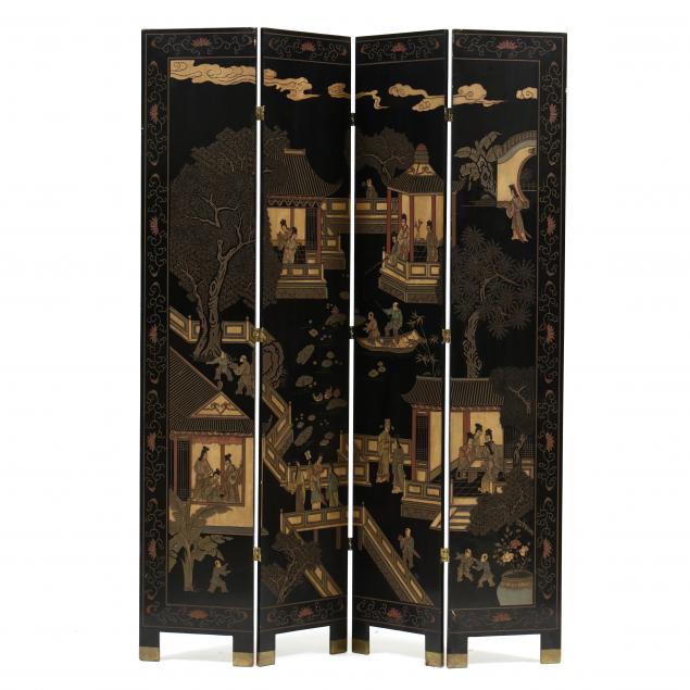 A CHINESE LACQUERED FOUR PANEL 346722
