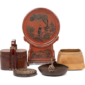 Three Chinese Baskets and Two Lacquer 346a17