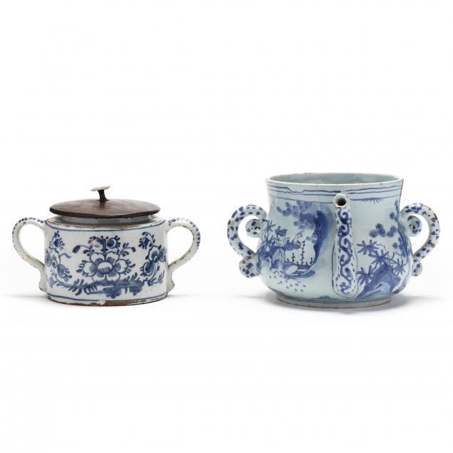 TWO BLUE AND WHITE DELFT POTS 18th 346b72