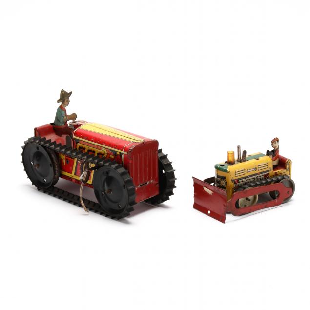 TWO VINTAGE TIN PLATE LITHO TRACTORS 346bcd