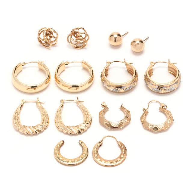 SEVEN PAIRS OF GOLD EARRINGS To 346bda