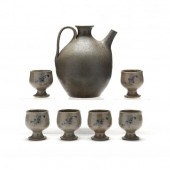 WINE EWER AND SIX CUPS, JUGTOWN, ATTRIBUTED