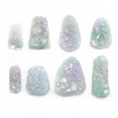 EIGHT CHINESE LAVENDER JADE CARVINGS