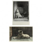 TWO ANTIQUE DOG PRINTS AFTER DICKSEE