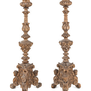 A Pair of Italian Giltwood Pricket 347bf7