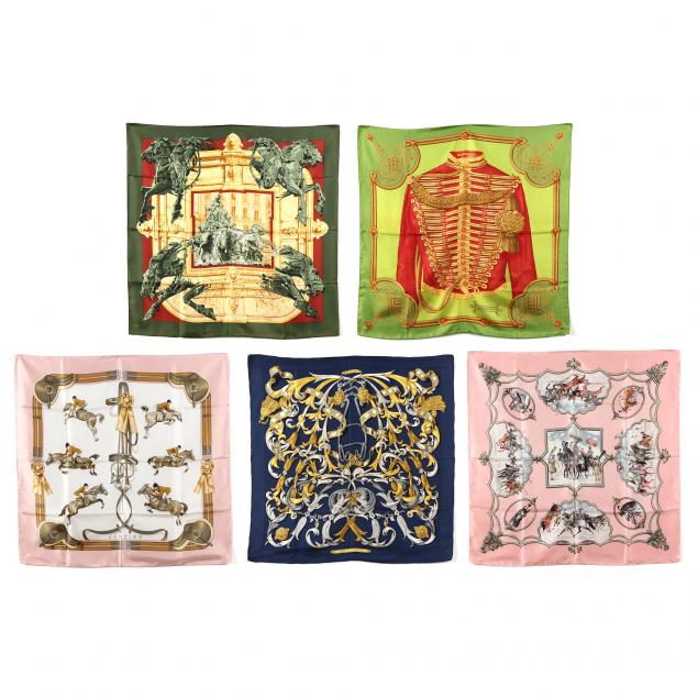 FIVE HERMES SILK SCARVES Made in 3457a5