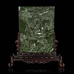 A Chinese Spinach Jade Table Screen Mid late 345a93