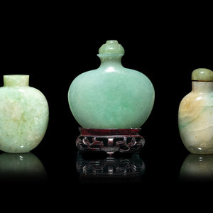 Three Chinese Jadeite Snuff Bottles each 345ac8