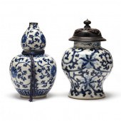 TWO CHINESE BLUE AND WHITE LOTUS PORCELAIN