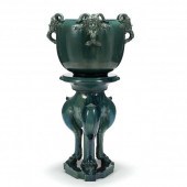 MAJOLICA JARDINIERE AND STAND, CLEMENT