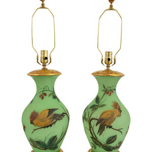 A Pair of French Green Opaline 34908e