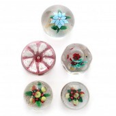 ATTRIBUTED TO SANDWICH, FIVE GLASS PAPERWEIGHTS