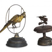 Two German Painted Tin Windup Bird Toys
Circa