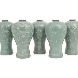 Five Korean Celadon Ground Porcelain 349c49