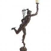 A Continental Bronze Newel Post Lamp