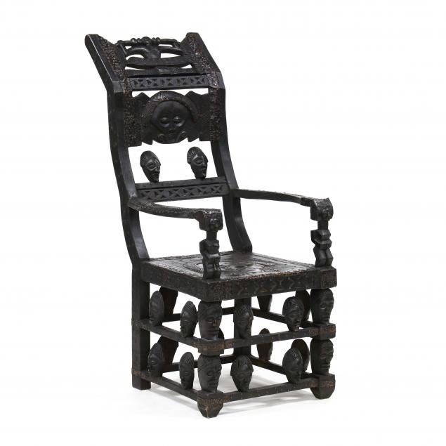 AFRICAN CARVED WOOD THRONE CHAIR 34822b
