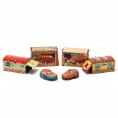 TWO TIN LITHO GARAGE AND CAR TOYS The