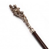 A VICTORIAN SILVER TIPPED MAHOGANY CANE