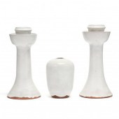 PAIR LOW CANDLESTICKS AND BUD VASE,