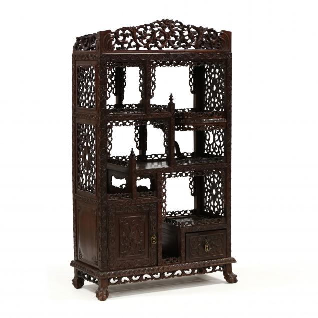 CHINESE CARVED ROSEWOOD ETAGERE 34b92f