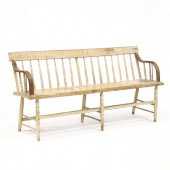 ANTIQUE AMERICAN PAINTED DEACONS BENCH