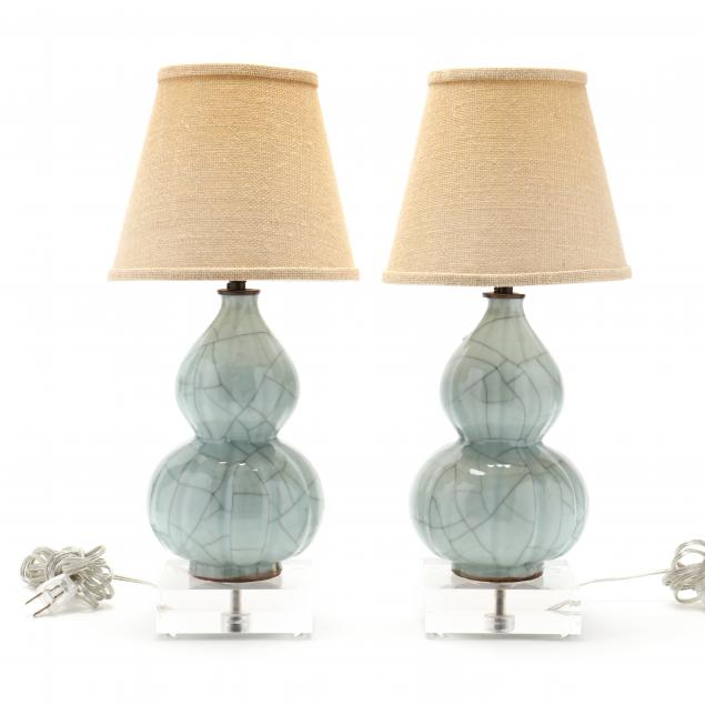 PAIR OF CONTEMPORARY CELADON CRACKLE 34bab5