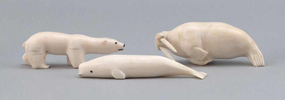 THREE CARVED WALRUS IVORY ANIMALS  34be18
