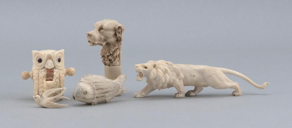 FIVE CARVED BONE OR IVORY ANIMALS 34be1a