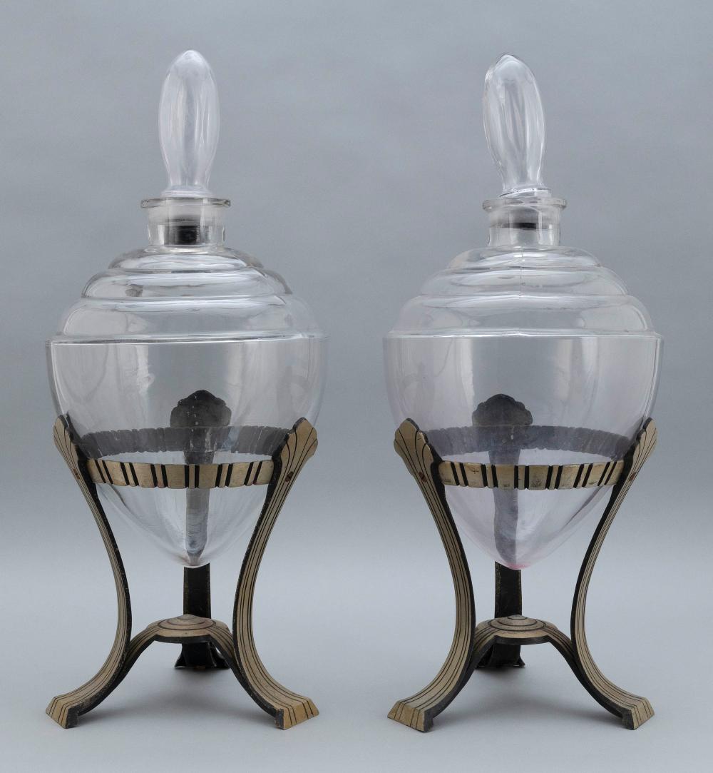 PAIR OF ART DECO CLEAR GLASS APOTHECARY 34bf97