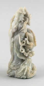 CHINESE CELADON JADE CARVING OF GUANYIN