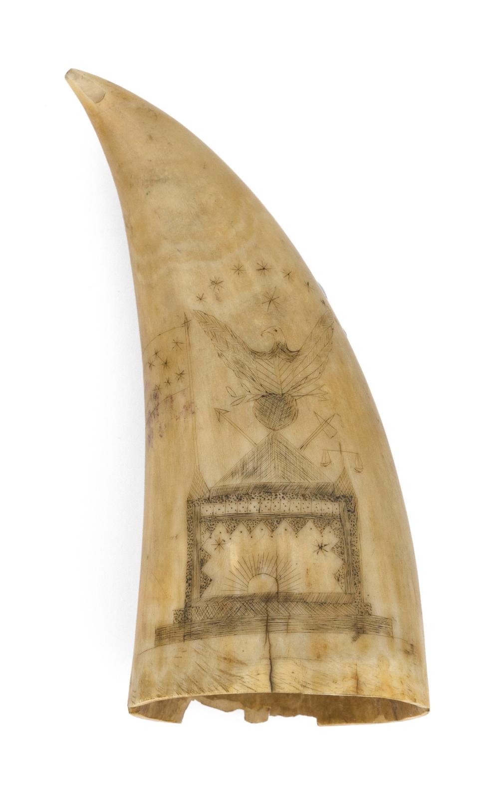 SCRIMSHAW WHALE S TOOTH WITH MASONIC 34c64b