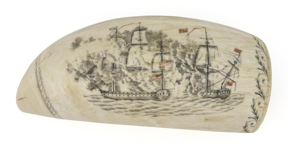 POLYCHROME SCRIMSHAW WHALE S TOOTH 34c6ba