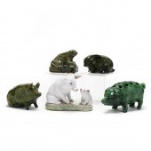 FIVE POTTERY ANIMAL FIGURES Two 34a85a
