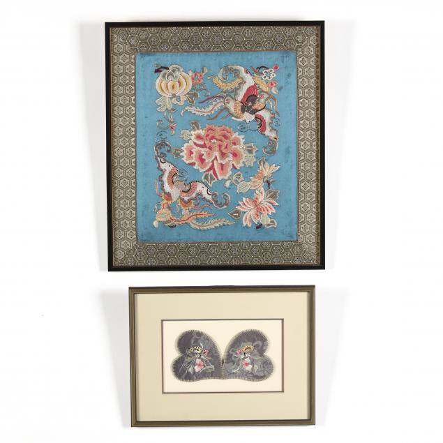 TWO FRAMED CHINESE SILK EMBROIDERED 34ae27