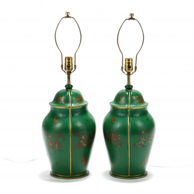 PAIR OF VINTAGE GREEN CHINOISERIE 34afa6
