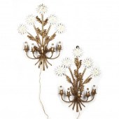 PAIR OF LARGE DAISY WALL SCONCES Late