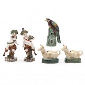 FIVE EXAMPLES OF POTTERY FIGURALS Including