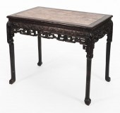 CHINESE ROSEWOOD TABLE WITH ROUGE MARBLE