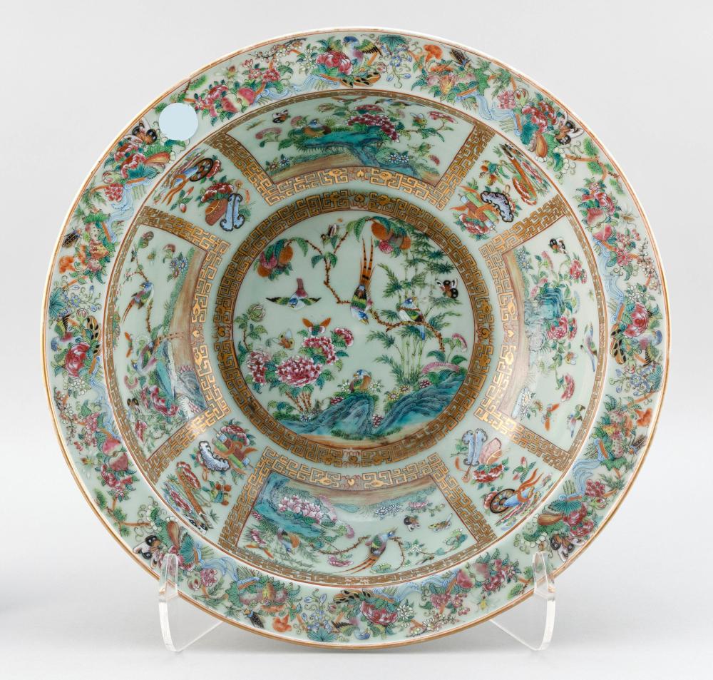 CHINESE EXPORT ROSE CANTON ON CELADON