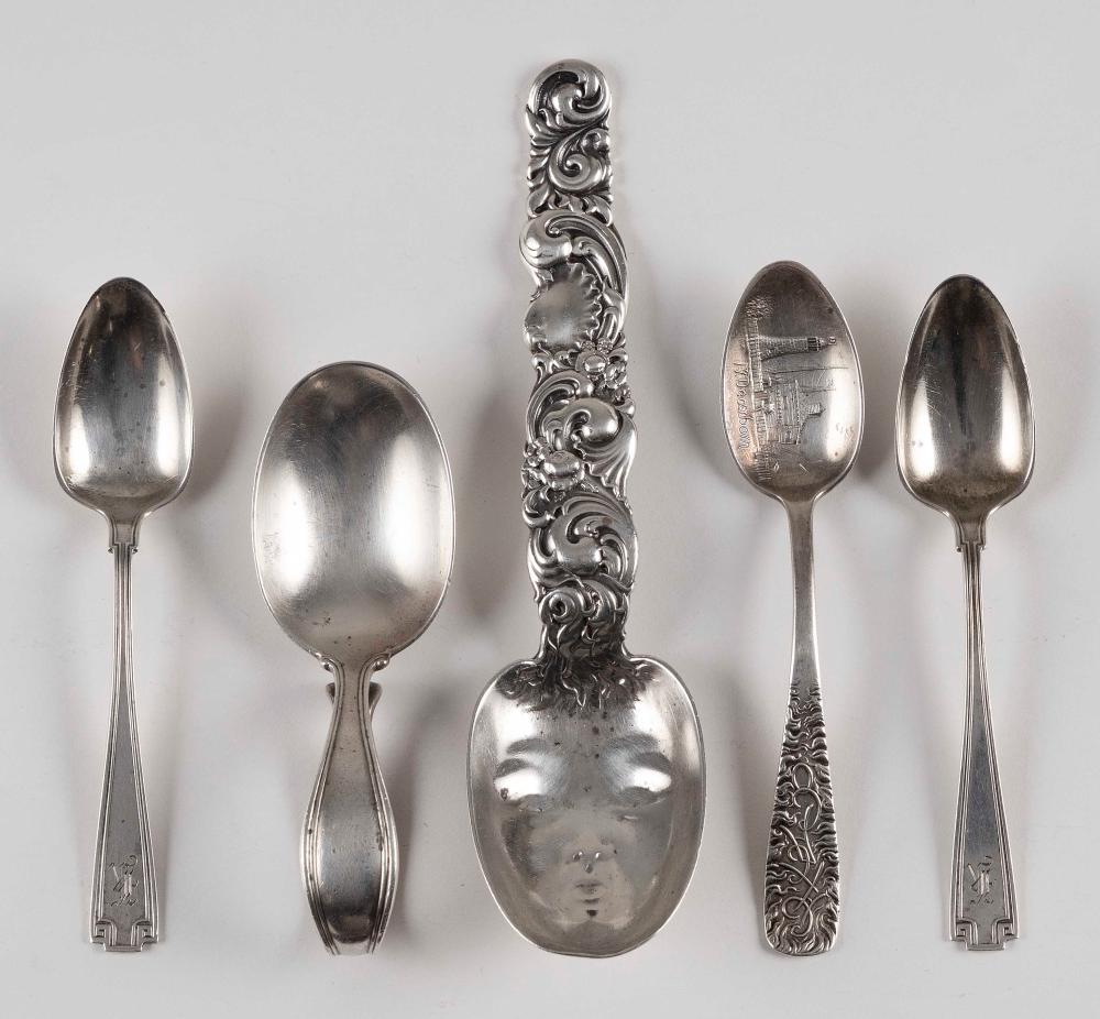 FIVE AMERICAN STERLING SILVER SPOONS 34eb54