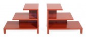 PAIR OF ART DECO-STYLE RED LACQUER END