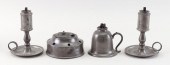 THREE PEWTER WHALE OIL LAMPS AND AN