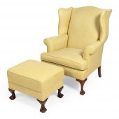 CHIPPENDALE-STYLE WING CHAIR WITH OTTOMAN
