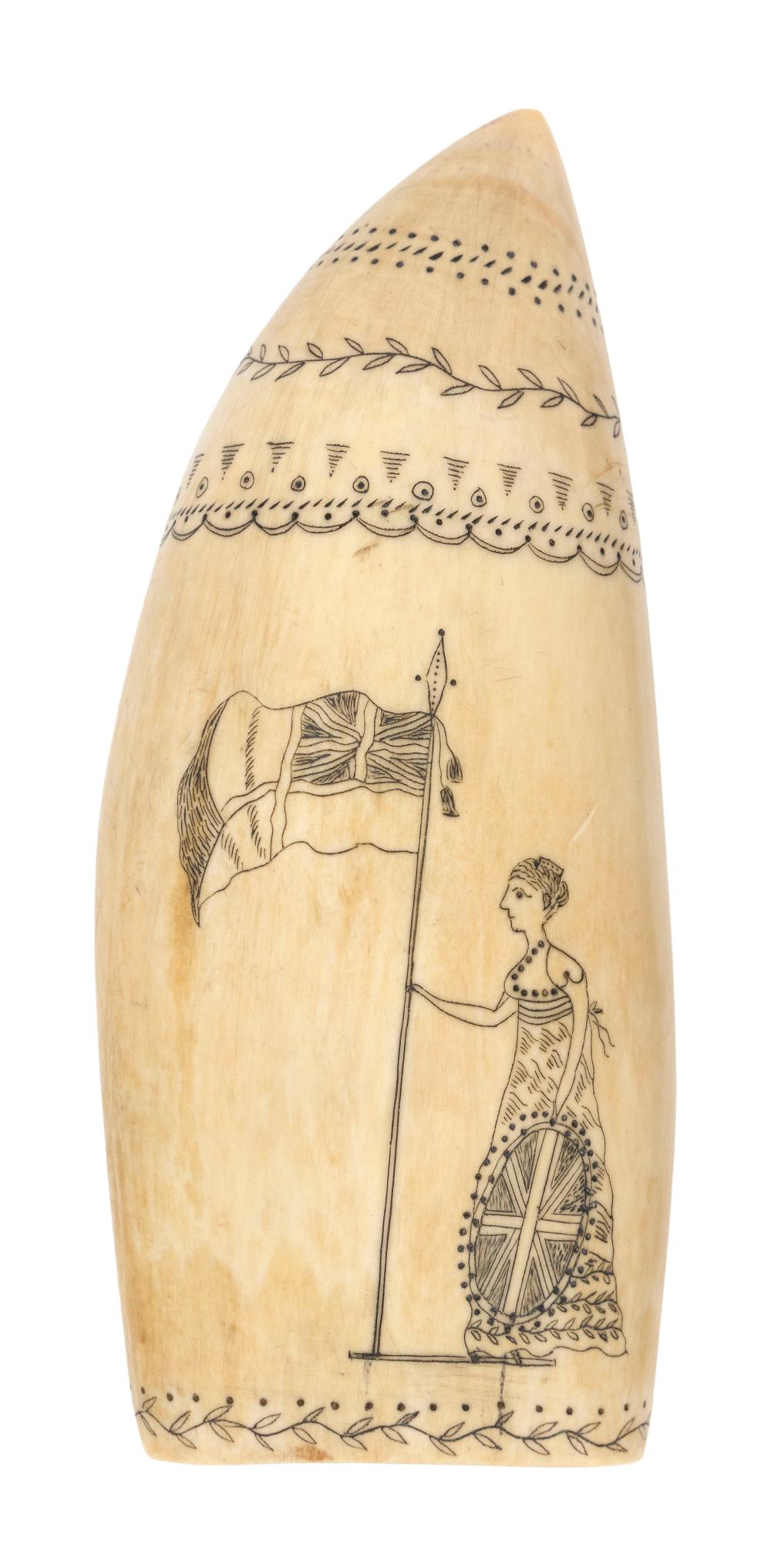 SCRIMSHAW WHALE S TOOTH DEPICTING 34f018