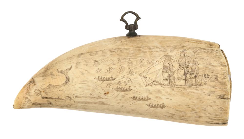 SCRIMSHAW WHALE S TOOTH WITH WHALING 34f019