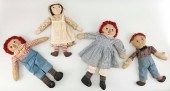 FOUR RAGGEDY ANNE AND ANDY DOLLS 20TH