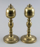 PAIR OF BRASS WHALE OIL LAMPS ATTRIBUTED