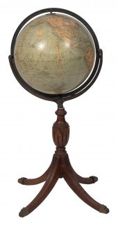 LIBRARY GLOBE ON WOODEN STAND 20TH CENTURY